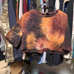 SHEIN Orange and Black Tie-Dye Crop Top